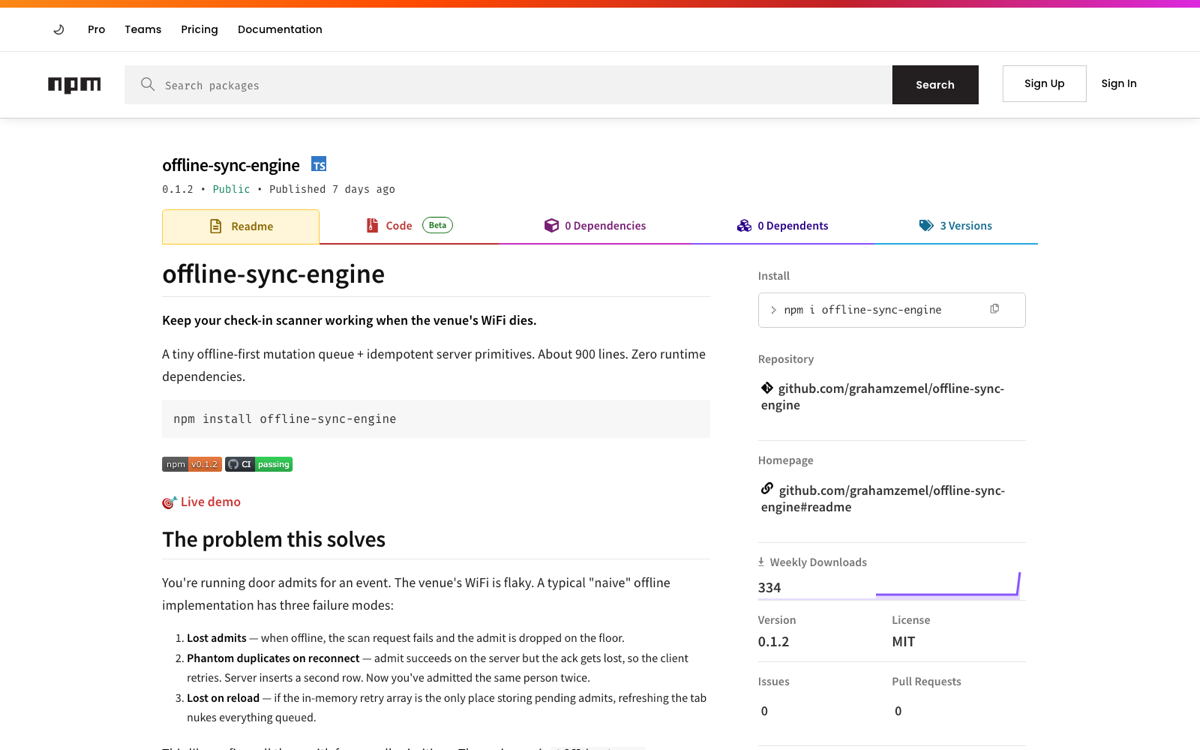 NPM Library: Offline Sync Engine
